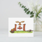 Kanadische Flagge mit Elch, Biber und Gänse Postkarte (Stehend Vorderseite)