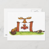 Kanadische Flagge mit Elch, Biber und Gänse Postkarte (Vorne/Hinten)