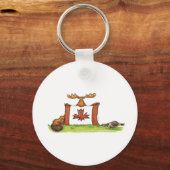 Kanadische Flagge mit Elch, Biber und Gänse Schlüsselanhänger (Vorderseite)