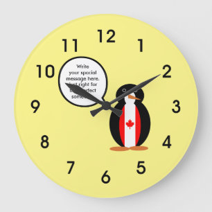 Kanadische Flagge mit Herrn Penguin Große Wanduhr