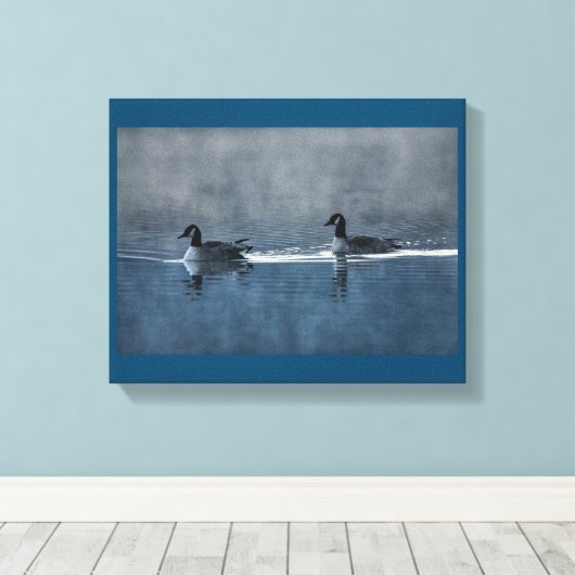 Kanadische Gänse am Canvas-See Print Leinwanddruck (Insitu (Holzboden))