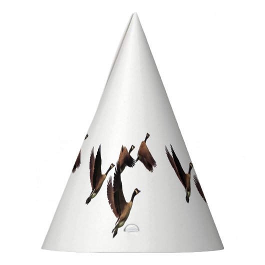 Kanadische Gänse, die in einer Herde fliegen, entw Partyhütchen (Links)