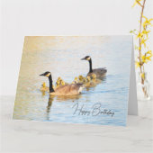 Kanadische Gänserfamilie - Geburtskarte Karte (Gelbe Blume)