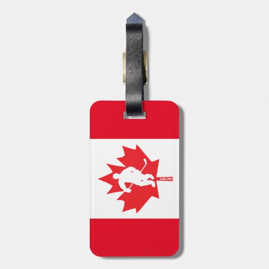 Kanadische Hockey-Ahorn Leaf Spieler rote weiße Ta Gepäckanhänger (Rückseite vertikal)