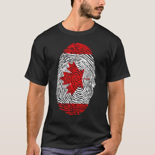 Kanadische kanadische Flaggen Fingerprint Ahornlea T-Shirt (Vorderseite)