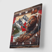 Kanadische Landschaft mit Biber- und Ahornblättern Quadratische Wanduhr (Winkel)