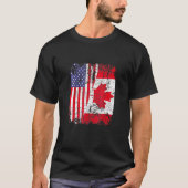 Kanadische Roots Half-Amerikanische Flagge Kanada T-Shirt (Vorderseite)