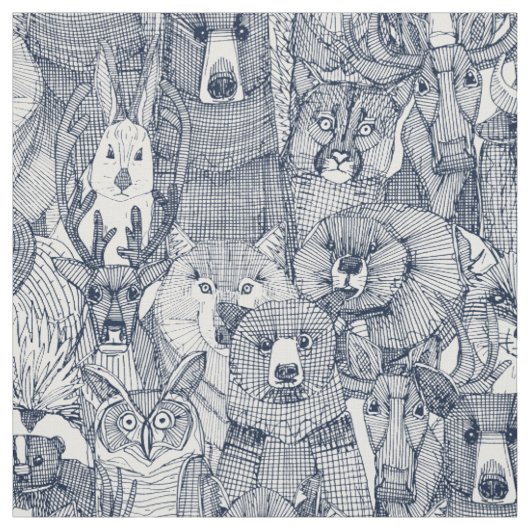 kanadische Tiere Marineweiß Stoff (Muster)