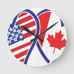 Kanadische und amerikanische Flaggenhörer Runde Wanduhr