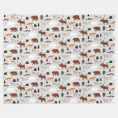 Kanadische Wildtiere Muster Elche Bären Fox Wolf Fleecedecke (Vorderseite (Horizontal))