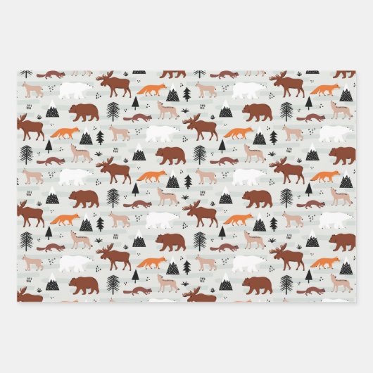 Kanadische Wildtiere Muster Elche Bären Fox Wolf Geschenkpapier Set (Vorderseite 2)