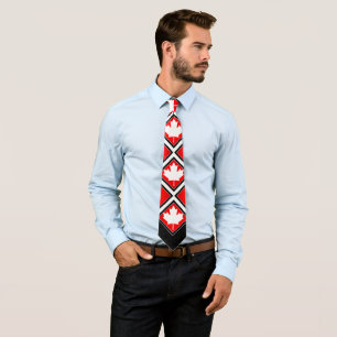 Kanadischer Ahorn auf Schwarz-weißem Rot Krawatte