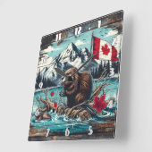 Kanadischer Biber am See mit Bergkulisse Quadratische Wanduhr (Winkel)