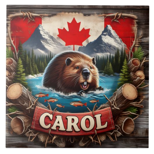 Kanadischer Biber, Fahne, Bergsicht Fliese (Vorderseite)