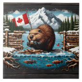 Kanadischer Biber, Flagge, Berg, Ozean Fliese (Vorderseite)