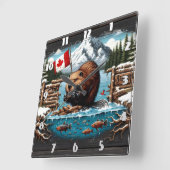 Kanadischer Biber, Flagge, Berg, Ozean Quadratische Wanduhr (Winkel)