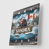 Kanadischer Biber im Landschaftlichen Fluss mit Fl Quadratische Wanduhr (Winkel)