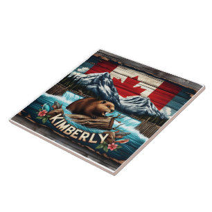 Kanadischer Biber in der Nähe des Wasserfalls in K Fliese