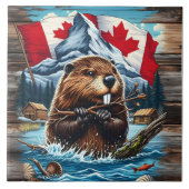 Kanadischer Biber mit blauem Ozean Fliese (Vorderseite)