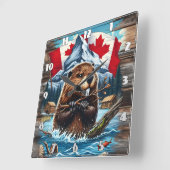 Kanadischer Biber mit blauem Ozean Quadratische Wanduhr (Winkel)