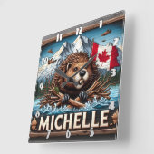 Kanadischer Biber mit Blauozeanszene Quadratische Wanduhr (Winkel)