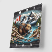 Kanadischer Biber mit Fahne am Berg Quadratische Wanduhr (Winkel)