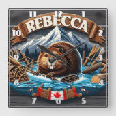 Kanadischer Biber, schneebedeckt Quadratische Wanduhr (Vorderseite)