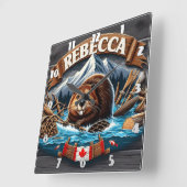 Kanadischer Biber, schneebedeckt Quadratische Wanduhr (Winkel)