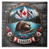 Kanadischer Biber Schwimmen im Kleinen Berg See Fliese (Vorderseite)