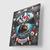 Kanadischer Biber Schwimmen im Kleinen Berg See Quadratische Wanduhr (Winkel)