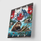 Kanadischer Biber Schwimmen in der Nähe von rustik Quadratische Wanduhr (Winkel)