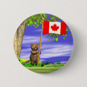 Kanadischer Biber und Flagge Button
