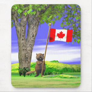 Kanadischer Biber und Flagge Mousepad