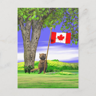 Kanadischer Biber und Flagge Postkarte