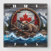 Kanadischer Biber vor der Berglandschaft Quadratische Wanduhr (Vorderseite)