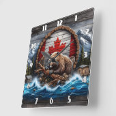 Kanadischer Biber vor der Berglandschaft Quadratische Wanduhr (Winkel)