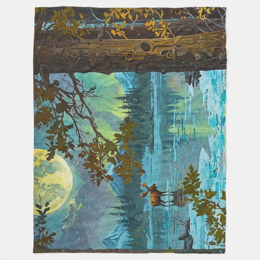 Kanadischer Elch & Wintermond Fleecedecke (Vorderseite)