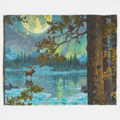 Kanadischer Elch & Wintermond Fleecedecke (Vorderseite (Horizontal))