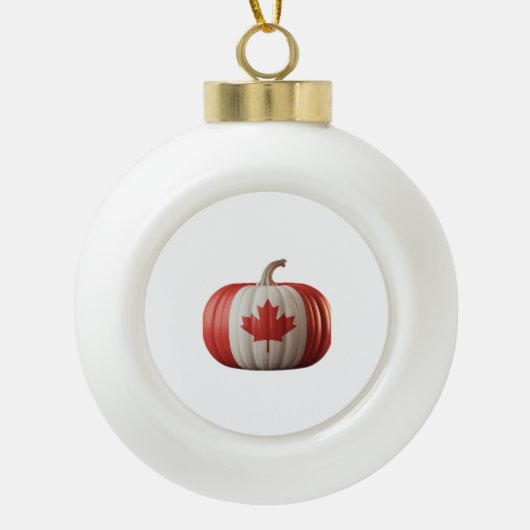 Kanadischer Erntedank Pumpkin Maple Leaf über Keramik Kugel-Ornament (Vorderseite)