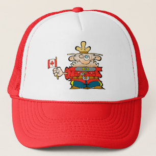 Kanadischer Mountie mit einer Flagge von Kanada, Truckerkappe