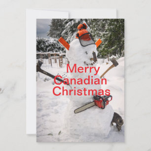 Kanadischer Weihnachtsmann-Schneemann mit Kettensä Feiertagskarte