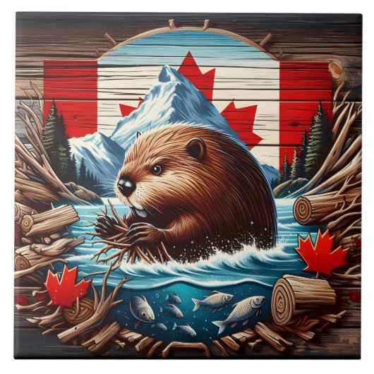 Kanadisches Biber-Gebäude im Herbst Fliese (Vorderseite)