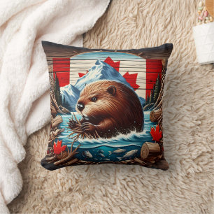 Kanadisches Biber-Gebäude im Herbst Kissen