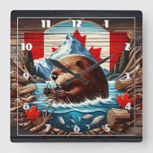 Kanadisches Biber-Gebäude im Herbst Quadratische Wanduhr (Vorderseite)