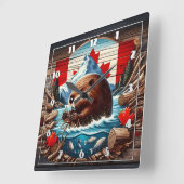 Kanadisches Biber-Gebäude im Herbst Quadratische Wanduhr (Winkel)