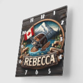 Kanadisches Biberholz unter kanadischer Flagge Quadratische Wanduhr (Winkel)