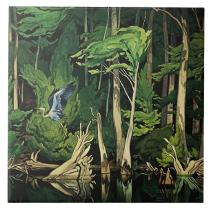 Kanadisches Gemälde 'Blue Heron' von A J Casson Fliese
