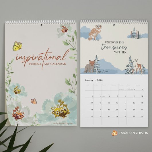 Kanadisches Gitter 2026 Zitate und Kunst Kalender