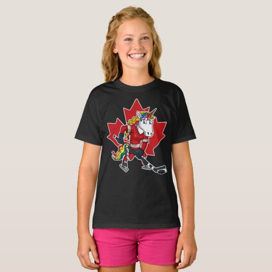 Kanadisches Hockey-Spieler-Einhorn Canda T-Shirt (Vorne ganz)