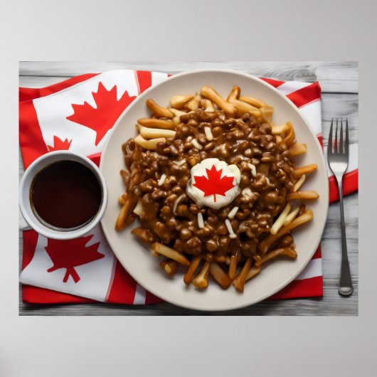 Kanadisches Poutine mit Tasse Kaffee Poster (Vorne)